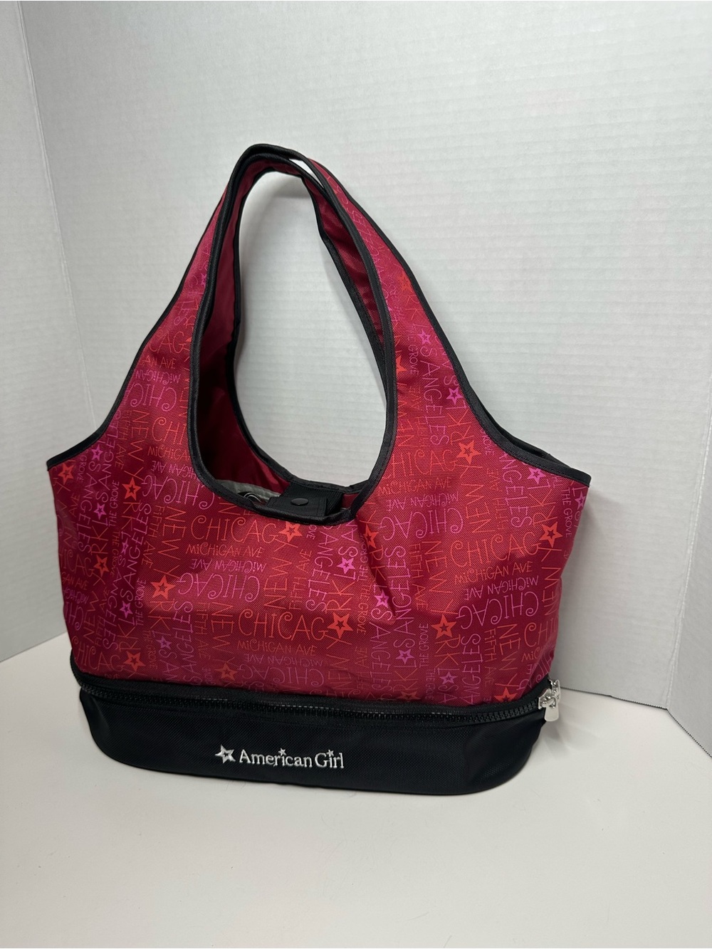 American Girl Red-Pink Patterned Tote with Black Base - Picture 3 of 14
